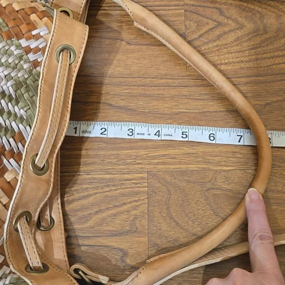 Genuine Leather Woven Bucket Bag Boho Tassel Drawstring Convertible Crossbody - Picture 9 of 12